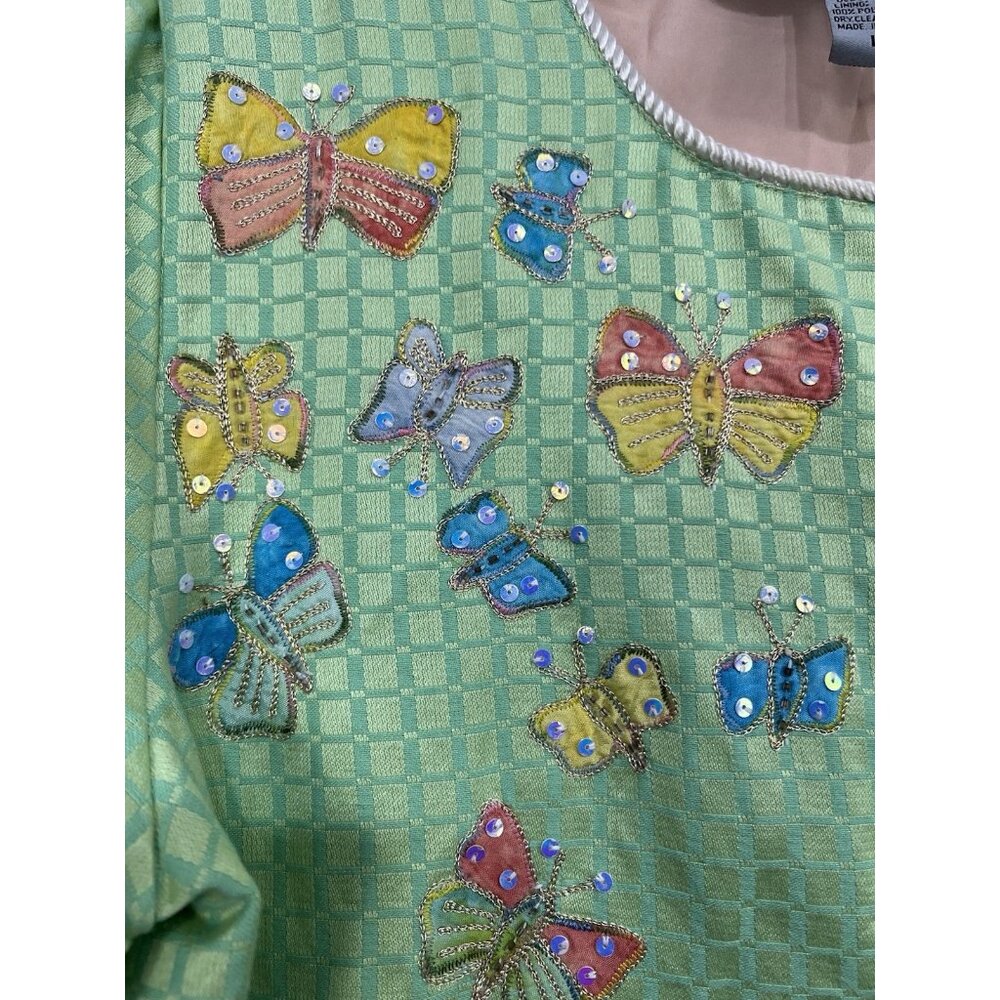 Whimsical Butterfly Jacket L Pastel Green Embroidered Sequins Art To Wear Garden - Picture 2 of 7